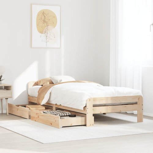 VidaXL Posteljni okvir brez vzmetnice 75x190 cm trdna borovina Slike
