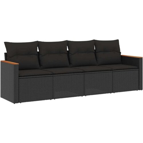  4-dijelni set vrtnih sofa od poliratana s jastucima crni Slike