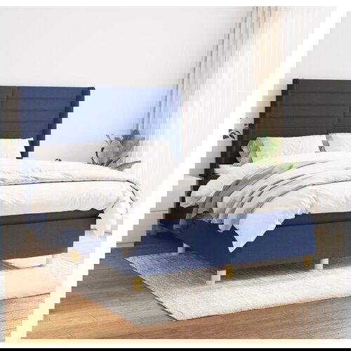 VidaXL Box spring postelja z vzmetnico moder 140x190 cm blag Slike