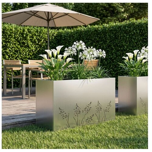 vidaXL Vrtna saksija Srebrna 80 x 20 x 49 cm Nehrđajući čelik - Nehrđajući čelik 80 x 20 x 49 cm 1 Cene