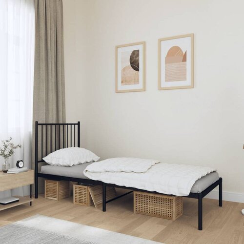 Metalni okvir za krevet s uzglavljem crni 75x190 cm Slike