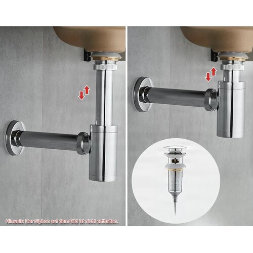 EYN Beli, krom ali metal sivi pop-up odtok | Sifon za umivalnik SBP1658 &amp;mdash; Gunmetal siva Slike
