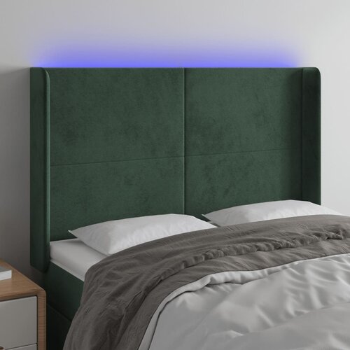 VidaXL LED posteljno vzglavje temno zeleno 147x16x118/128 cm žamet Slike