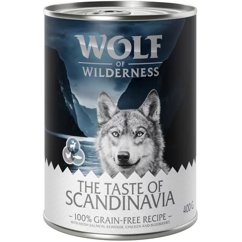 Wolf of Wilderness Varčno pakiranje "The Taste Of" 12 x 400 g - Scandinavia - severni jelen, piščanec, losos