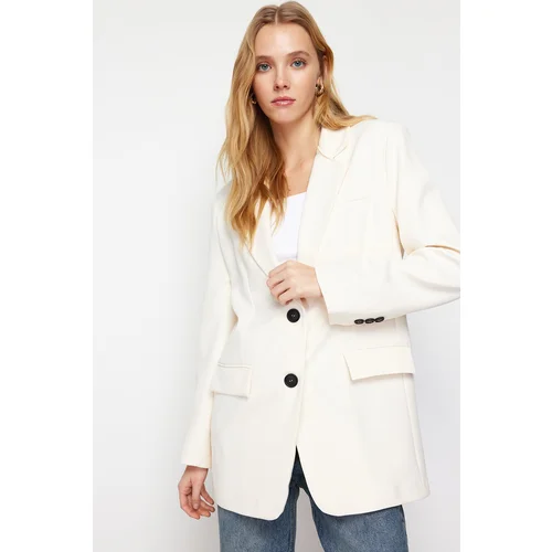 Trendyol Ecru Oversize Basic Woven Blazer Jacket