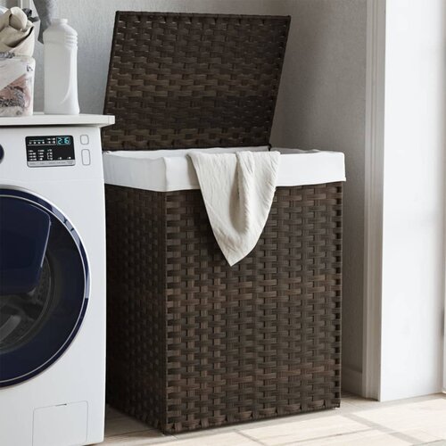 VidaXL Ko&amp;scaron;ara za perilo s pokrovom temno rjava 46x33x60 cm poli ratan Slike