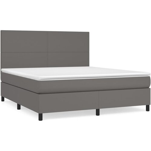  Krevet s oprugama i madracem sivi 160x200 cm od umjetne kože Slike