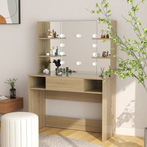 vidaXL Stolić za šminkanje LED 100 x 40 x 135 cm MDF boja hrasta Cijene