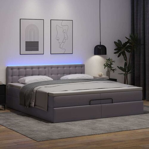 VidaXL otomanski okvir kreveta s madracem sivi 200x200cm umjetna koža Slike