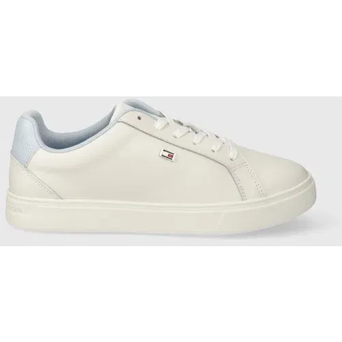 Tommy Hilfiger Usnjene superge FLAG COURT SNEAKER bež barva, FW0FW08072