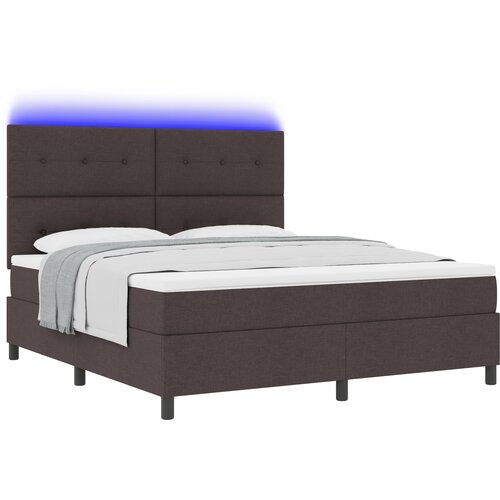 vidaXL Postelja s škatlastim vzmetenjem z vzmetnico in LED temno rjava 180x200 cm tkanina, (22067193) Cene
