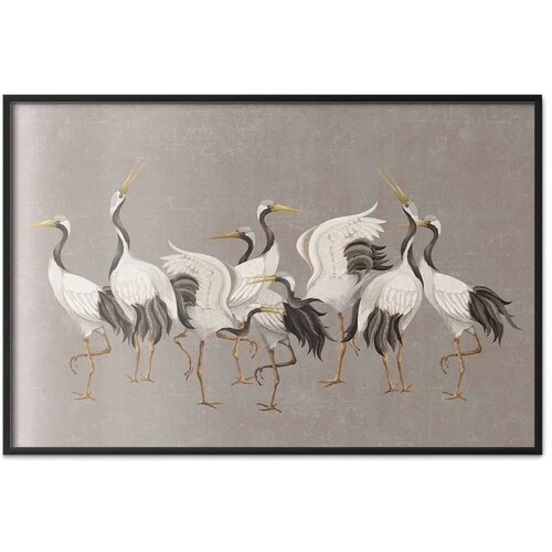  Plakat - Crane Dance - light bird silhouettes on a warm-gray textured background 42x29.7 Crni okvir Slike