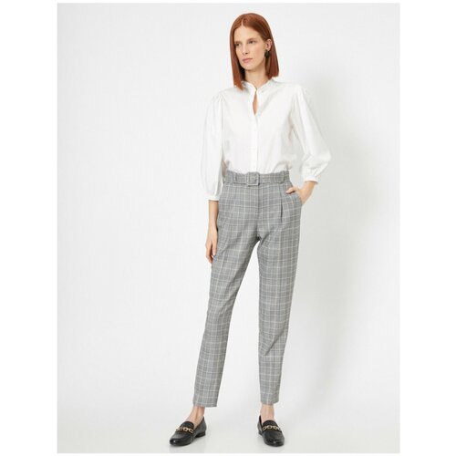 Koton Women&amp;#039;s Gray Brown Checkered Trousers Slike