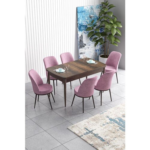 Hanah home Han - Baroque, Pink BaroquePink Extendable Dining Table & Chairs Set (7 Pieces) Cene