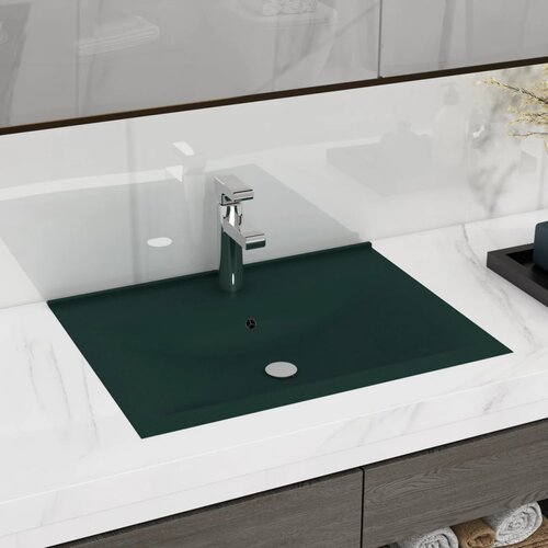 vidaXL Razkošen umivalnik z luknjo mat temno zelen 60x46 cm keramičen Cene
