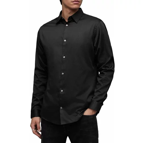 AllSaints Pamučna košulja Simmons za muškarce, boja: crna, slim, s klasičnim ovratnikom