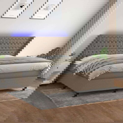  Krevet box spring s madracem LED smeđesivi 160x200 cm tkanina Slike
