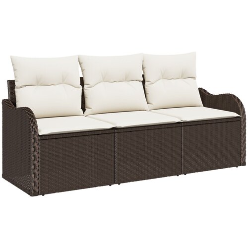 VidaXL 3-dijelni vrtni kauč s jastučićima smeđa poli ratan, 2-sjedina vrtna sofa s pohranom i jastučićima smeđa poli ratan Slike