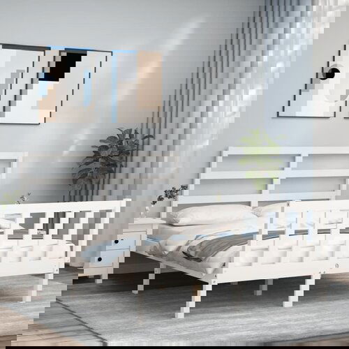 VidaXL Posteljni okvir z vzglavjem bel 140x190 cm trden les Slike