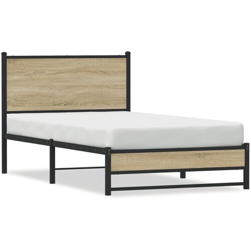 vidaXL Metalni okvir kreveta s uzglavljem boja hrasta sonome 100x200cm Cene
