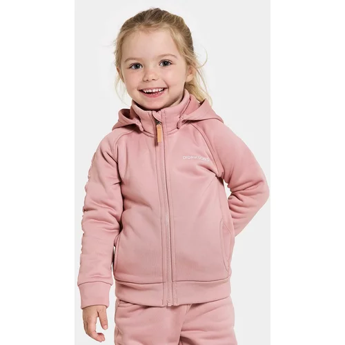 Didriksons Otroški pulover CORIN KIDS FULLZIP roza barva, s kapuco