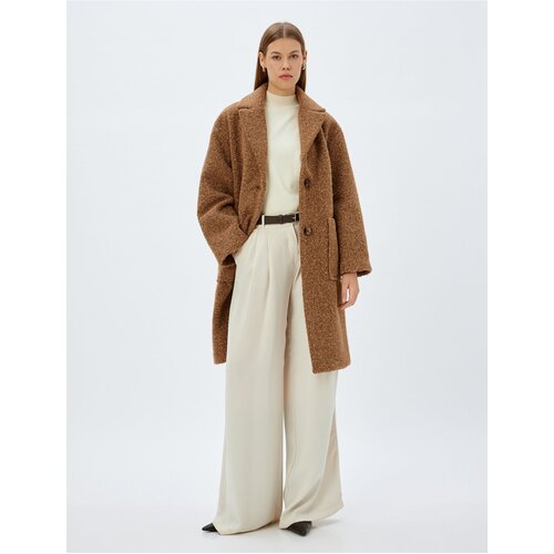 Koton Long Boucle Coat Double Breasted Reverse Collar Pocket Slike