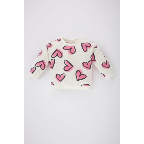 Defacto Baby Girl Crew Neck Heart Patterned Sweatshirt Slike
