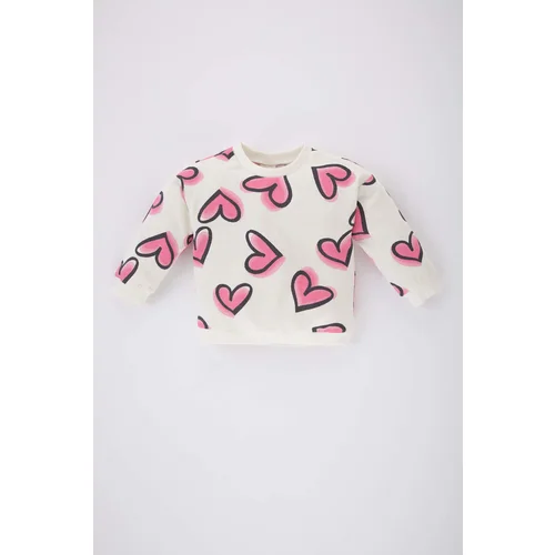 Defacto Baby Girl Crew Neck Heart Patterned Sweatshirt