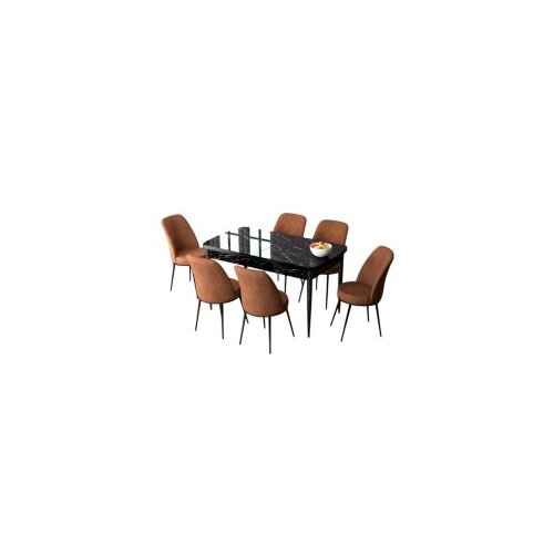 Hanah home set trpezarijski sto i 6 stolica zen black marble tile red Cene