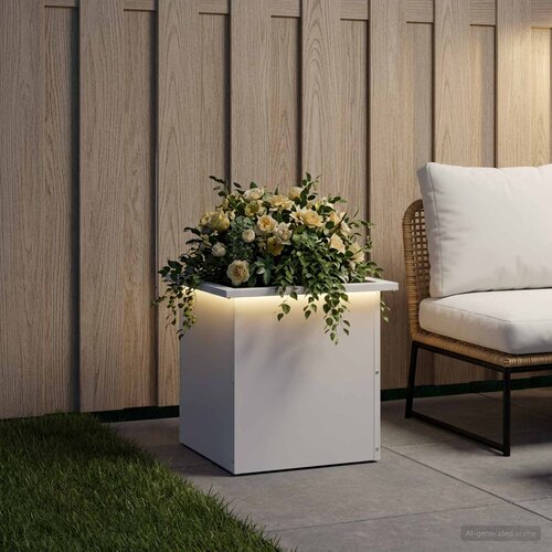  Vrtna posuda za sadnju s LED svjetlom Bijela 40 x 40 x 40 cm Slike
