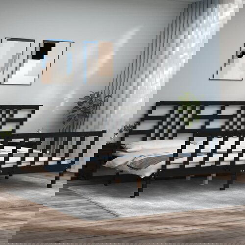 VidaXL Okvir za krevet s uzglavljem crni 200 x 200 cm od masivnog drva Slike