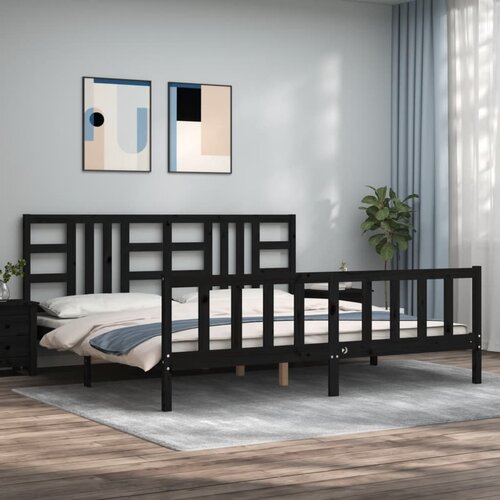 vidaXL Posteljni okvir z vzglavjem črn 200x200 cm trden les Cene
