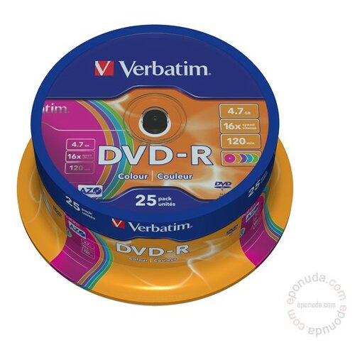 Verbatim Dvd-R 4.7Gb 16X Color Cb/25 disk Slike