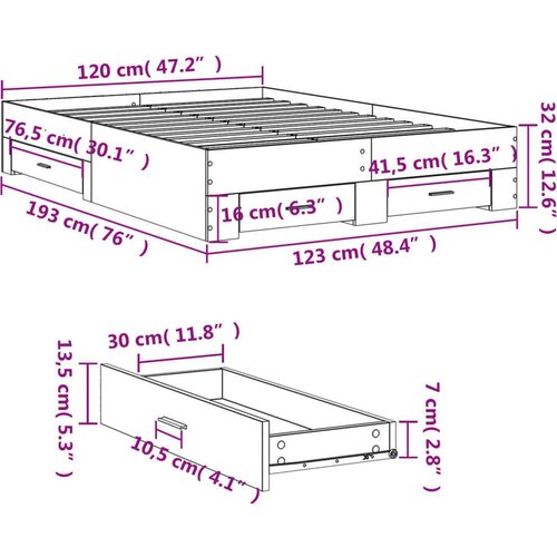 VidaXL Okvir za krevet s ladicama boja sivog hrasta 120x190 cm drveni Slike
