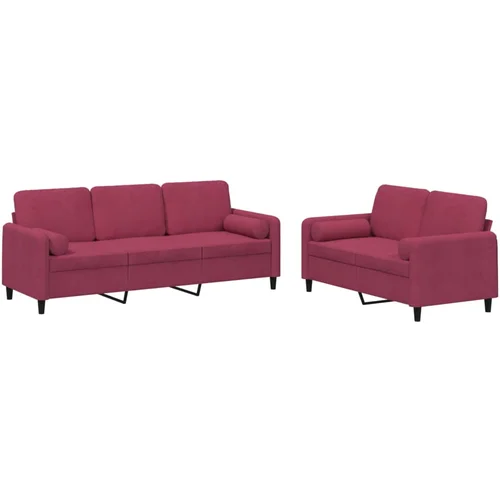 vidaXL 2-dijelni set sofa s jastucima crvena boja vina baršunasti