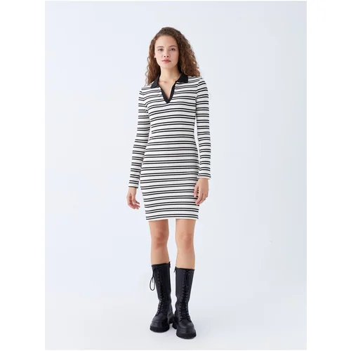 LC Waikiki Women's Polo Neck Striped Long Sleeve Dress