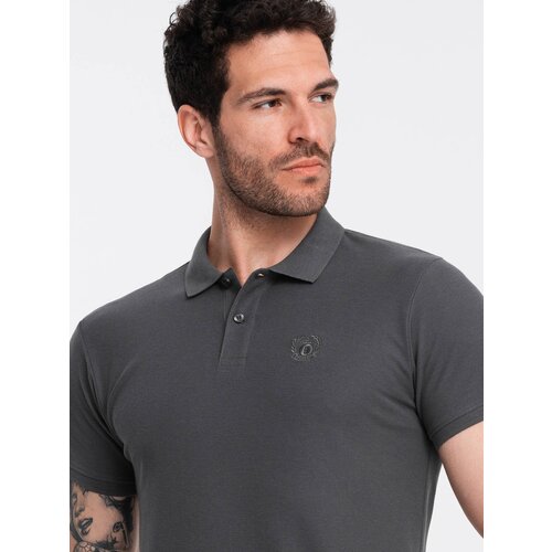Ombre BASIC men&amp;#039;s single color pique knit polo shirt - graphite Slike