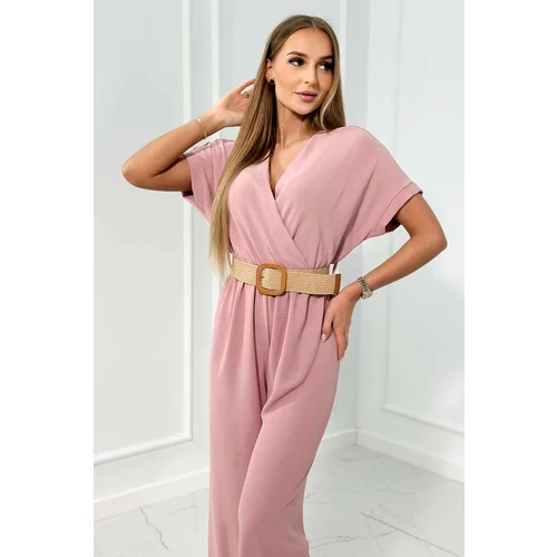 Kesi Overall with decorative belt at waist powder pink