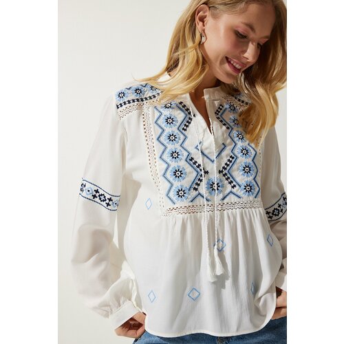 Happiness İstanbul Women's White Embroidered Woven Blouse Slike