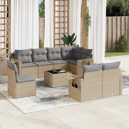 vidaXL 9-dijelni set vrtnih sofa s jastucima bež od poliratana Cijene