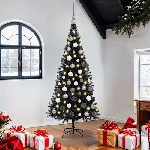 VidaXL Umetna božična drevesa z LED lučmi Črna 180 cm PVC Slike