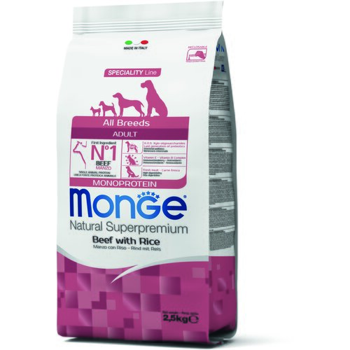 Monge suva hrana za odrasle pse svih rasa, monoprotein, govedina i pirinač, 2.5kg Slike