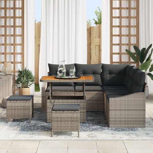 VidaXL 8-delna vrtnarska sofa set s blazinami Siva Poli Ratan Akacija Slike