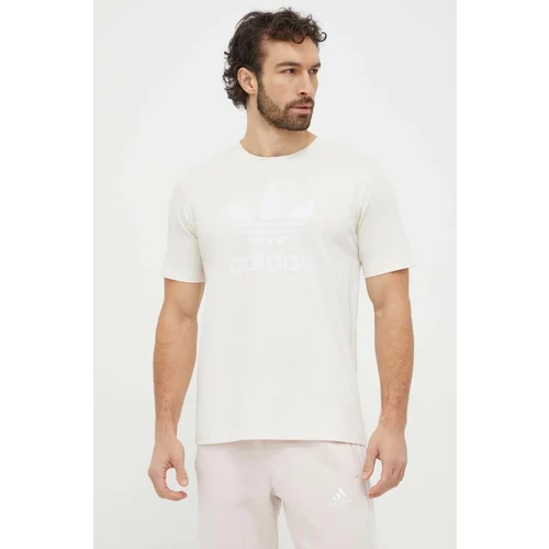 Adidas Bombažna kratka majica Trefoil moška, bež barva, IU2367