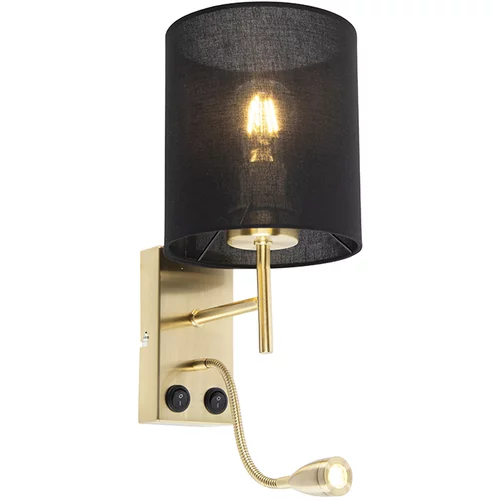 QAZQA Art Deco stenska svetilka zlata z bombažno črno senco - Stacca