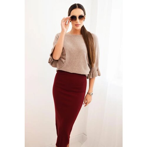 Kesi Włoski Women&amp;#039;s viscose pencil skirt with an elastic waistband burgundy Slike