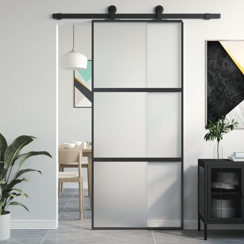 vidaXL Drsna vrata črna 90x205 cm kaljeno steklo in aluminij Cene