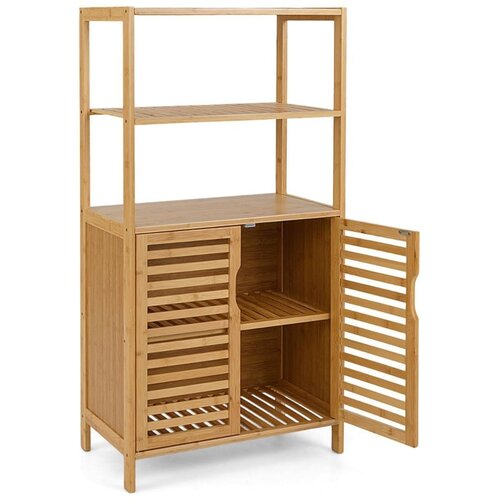 Costway Bambusova knjižna omara z vrati 4-stopenjska komoda 60 x 33 x 116 cm, (5000219565) Cene