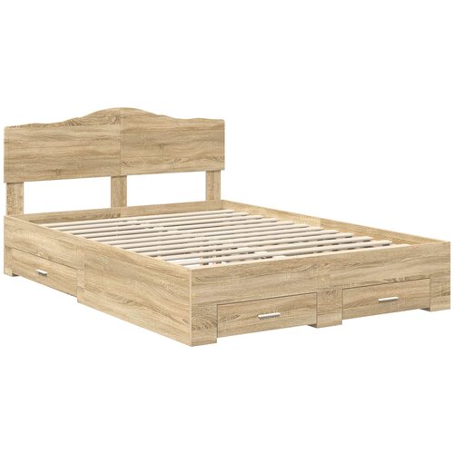  Krevetna konstrukcija s ladicama Sonoma hrast 150 x 200 cm Smeđa 203 x 153 x 90 cm Slike