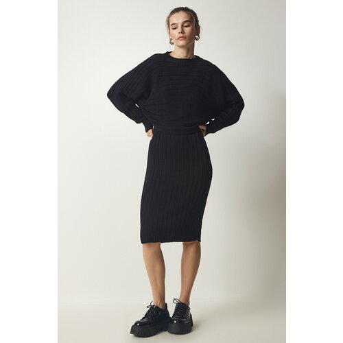 Happiness İstanbul Women's Black Corduroy Knitwear Sweater Dress Suit Slike
